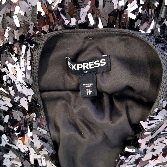 Express Black Sequin Mini Dress XS Chest 30" Sleeveless Shimmer 100% Polyester - Picture 5 of 12